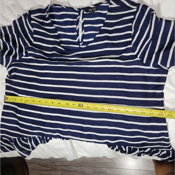 A.n.a Navy Stripe Peplum Hem Blouse With Ruffles Size XL NWT - Picture 6 of 11